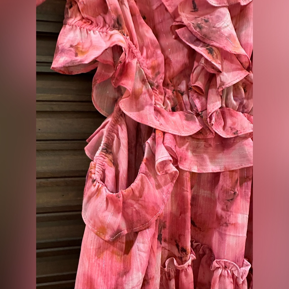 Misa Of LA MINI NWT Size Medium v neck  short sleeves ruffles pink- mauve - Picture 11 of 12